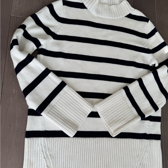 GAP Navy Blue & White Striped Turtleneck Chunky Sweater Nautical SZ L - Picture 4 of 10